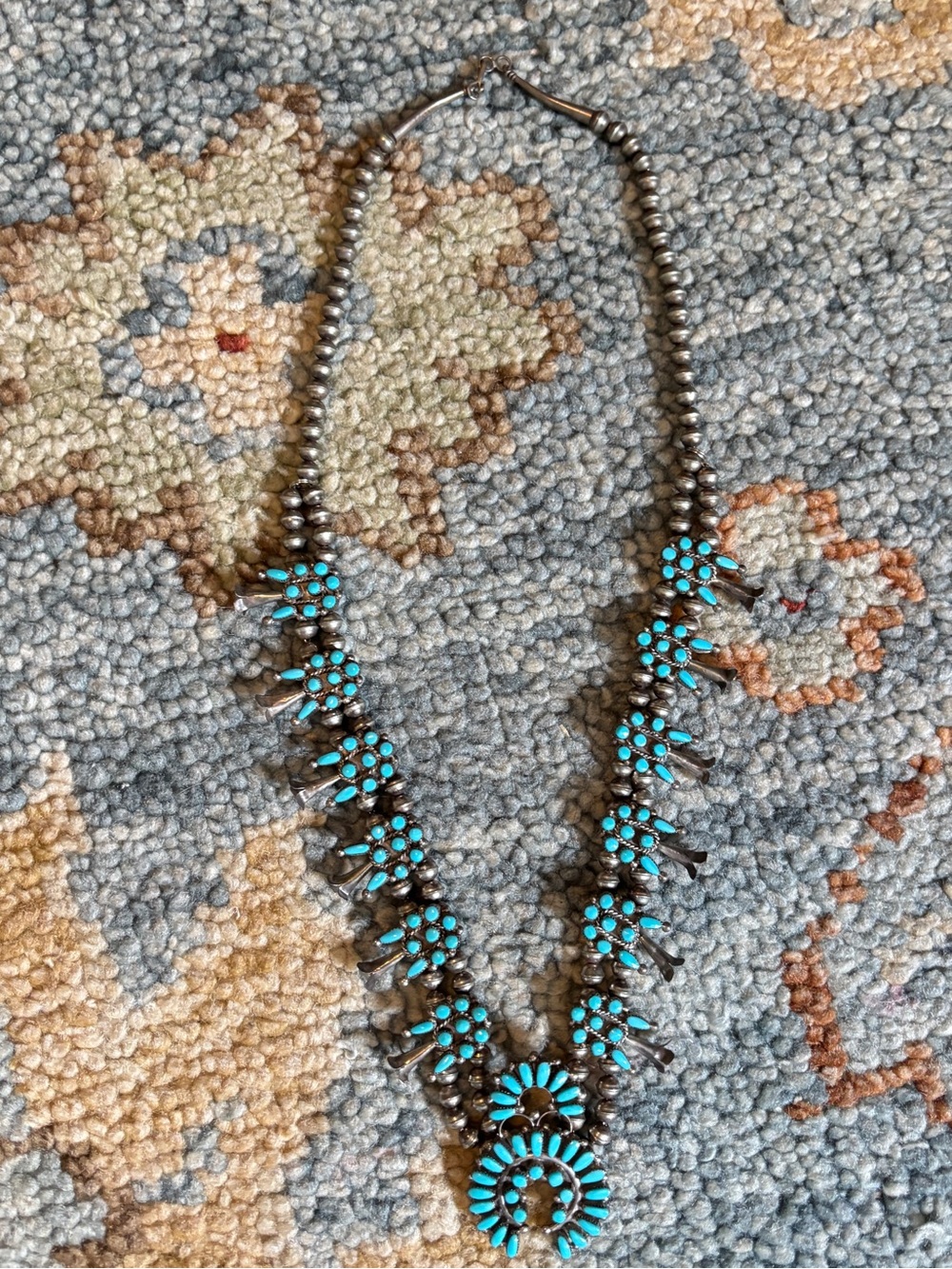Vintage/Estate Ralph Turquoise Statement Squash Blossom Necklace - Women Jewelry - Picture 6 of 6